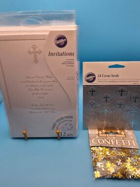 24 Wilton Baptism-Confirmation-1st Communion Invitations + Seals & Confetti NWT